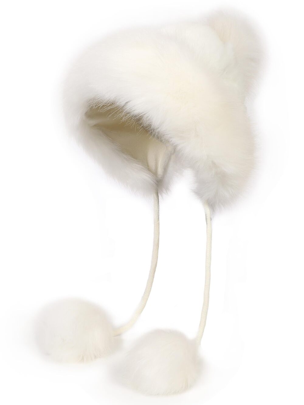 4153 Faux Fur Hats Pom Pom Winter Hat with Ear Flaps Ponytail Girl Ski Snow